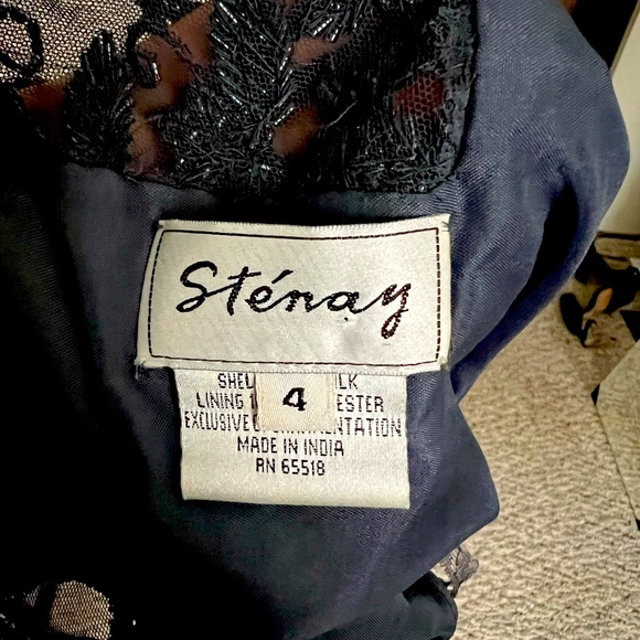 STENAY Beaded full length evening gown . Size 4. Color navy blue / black . - Picture 3 of 9